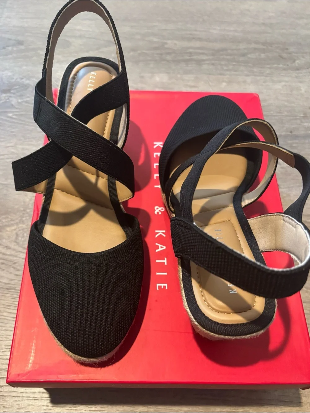Kelly & Katie Black Espadrille Wedge Sandals with Cross Straps size 8.5